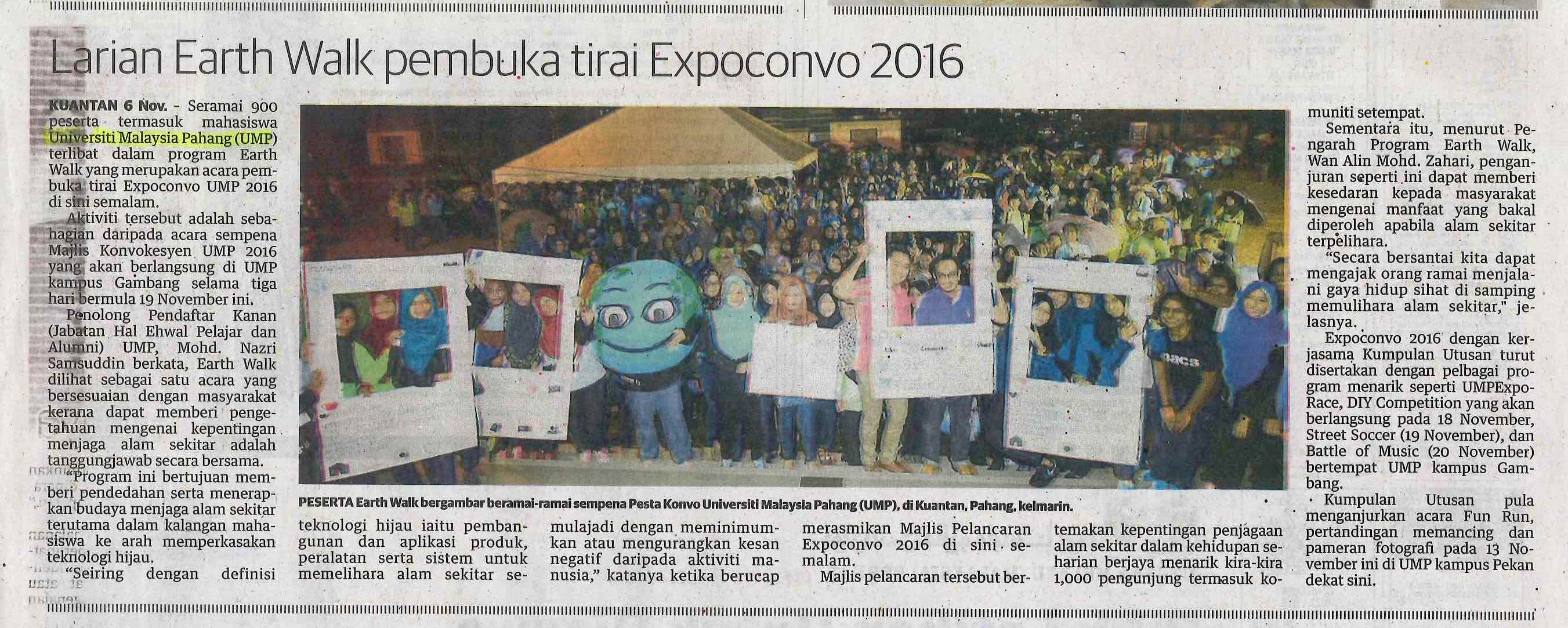 Utusan Malaysia : Larian Earth Walk pembuka tirai Expoconvo 2016